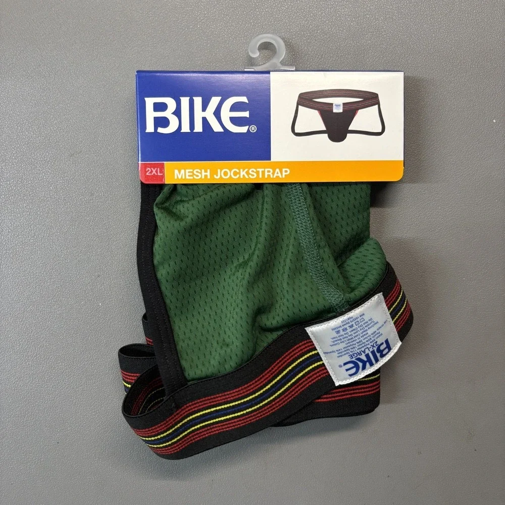 Bike Mesh Jockstrap Men's XXL 2XL Green Striped Underwear New